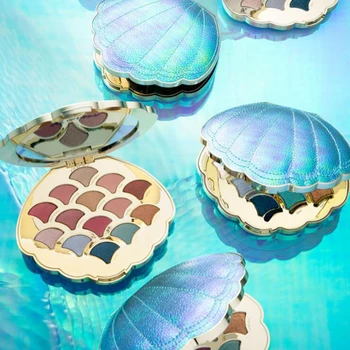 

makeup box set laser shimmer matte Pigmented Diamond Glitter mermaid eye shadow dish shell eyeshadow palette 14 colors