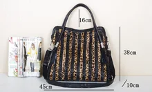 Free shipping sheepskin leopard print horsehair vintage pleated stripe casual shoulder bag cross-body genuine leather big bag