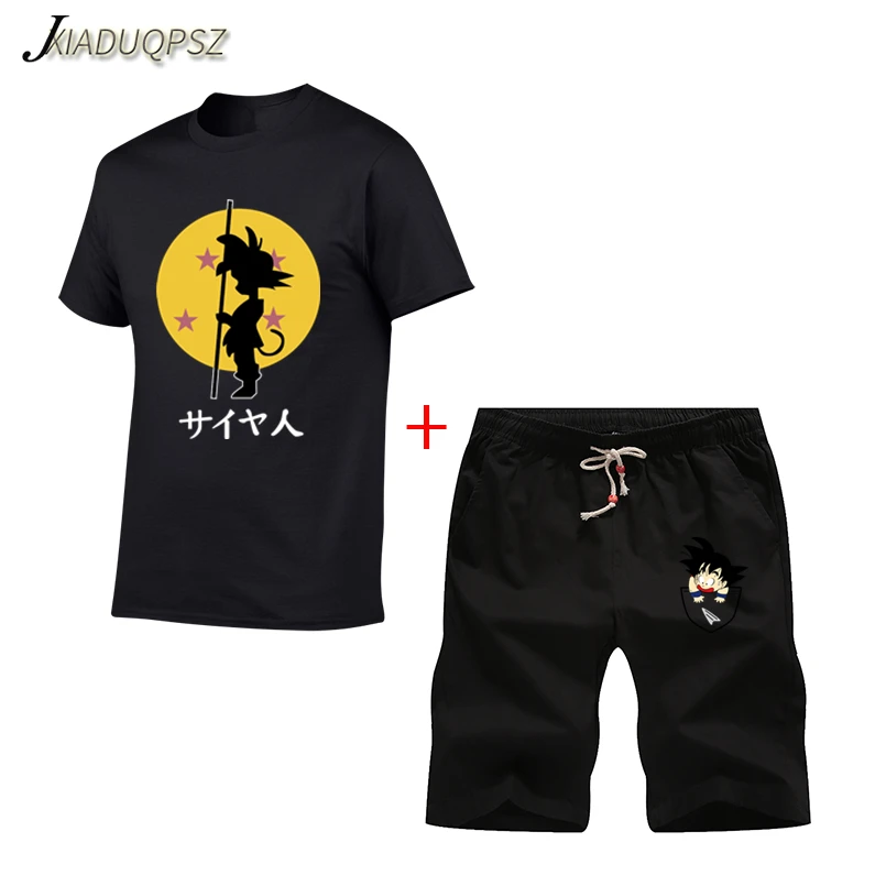 

2019 New Dragon Ball T Shirt Men+Shorts Summer Dragon Ball Z super goku Cosplay hip hop vegeta Tshirt Homme plus size XS-XXL