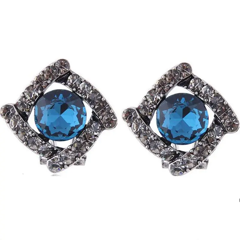 

Korean Fashion Women Vintage Jewelry Crystal Geometric Square Stone Stud Earrings