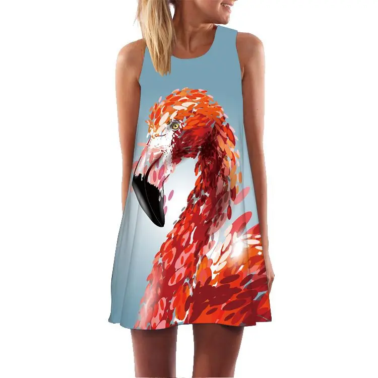 Мини Короткое платье шифоновое женское летнее повседневное богемное пляжное платье с единорогом сексуальное свободное женское платье без рукавов с круглым вырезом Verano - Цвет: LYQ-386