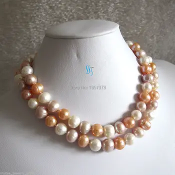 

bjc 000302 34" 10-11mm White Peach Pink Lavender Freshwater Pearl Necklace A+