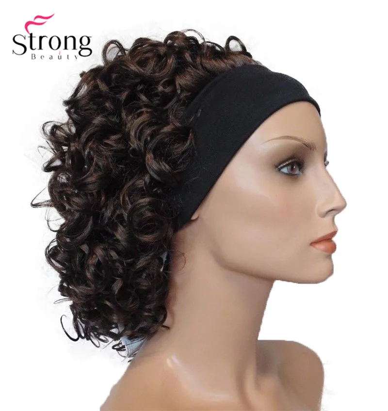 StrongBeauty Short Super Curly Dark Brown Silky Soft Headband Wig Synthetic Hair Wigs for women