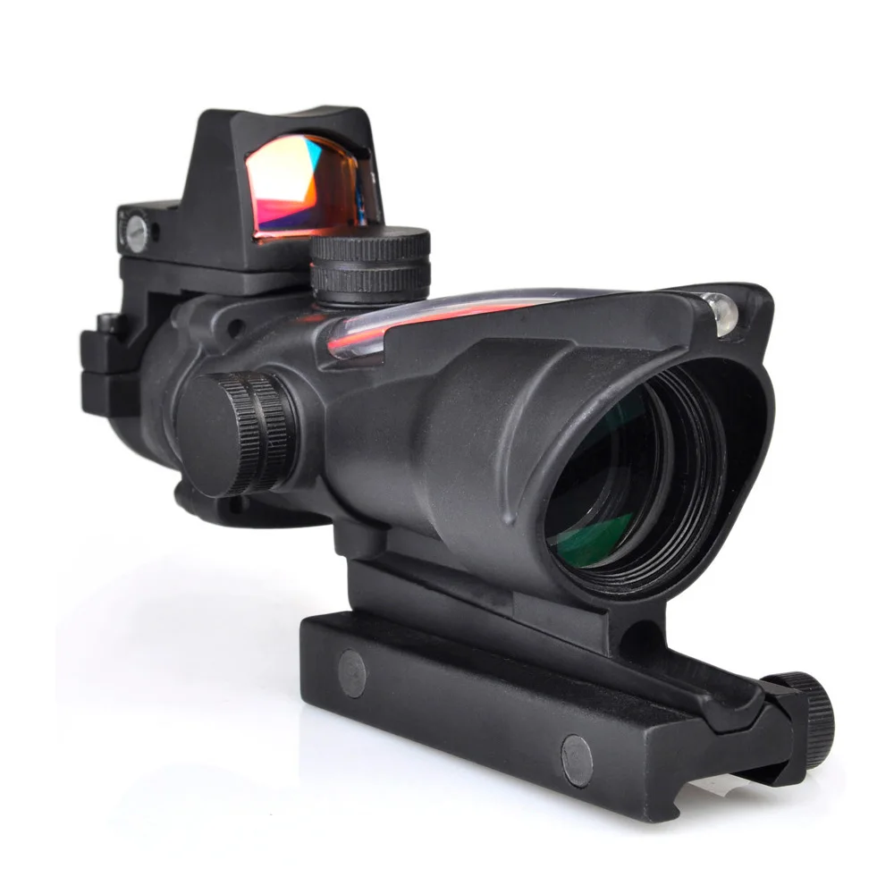 

Black/Tan Triji ACOG 4x32 Red Illuminated Reticle Real Fiber Rifle Scope + Mini Reflex Red Dot Sight Riflescope Free Shipping