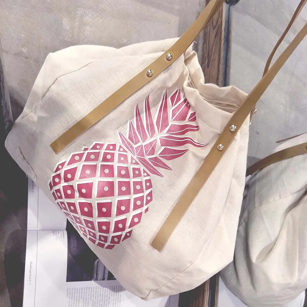 

Simple Fashion Women Shoulder Bag Canvas Cute Pineapple Printing Handbag Ladies Girls Casual Bags For Shopping Travel N