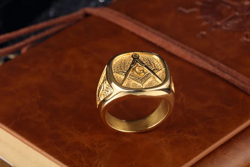 Горячая масонской панк 316L Нержавеющая сталь золото Цвет Для мужчин кольцо масон, масонство Ретро мужское кольцо для мужчин, мужская бижутерия