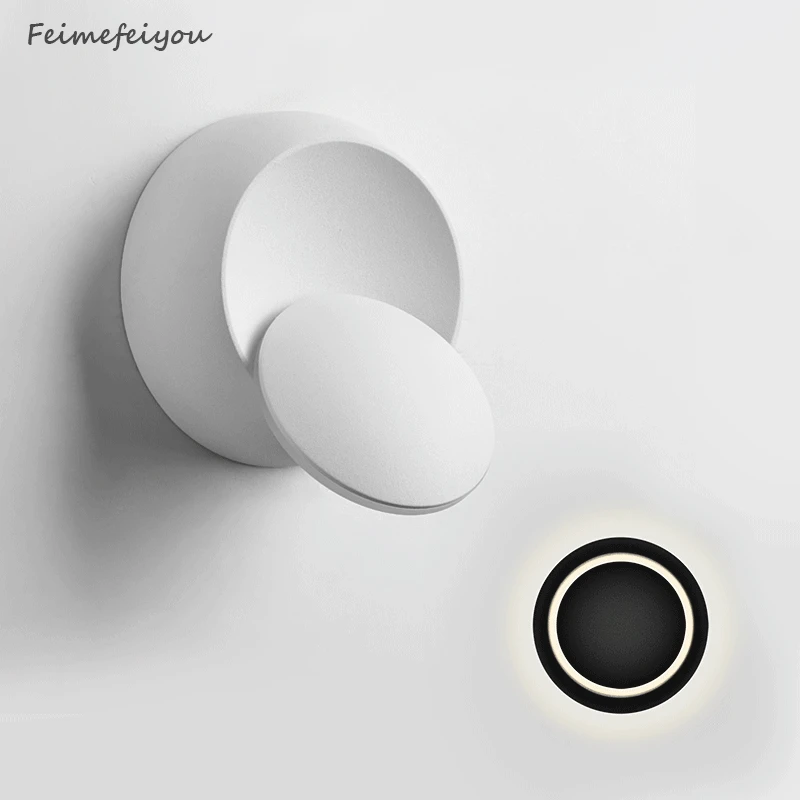 Comprar decoracion hogar moderno Lámpara de pared LED con rotación de 360 grados luces de noche ajustables blanco negro creativo lámpara de pared negro moderno pasillo redondo lámpara