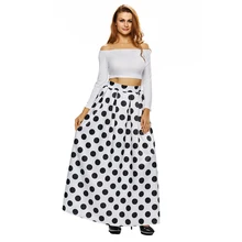 2017 Summer Maxi Skirt Women Dots Print Long Women Maxi Skirts Bohemian Vintage Pleated High Waist Jupe Longue