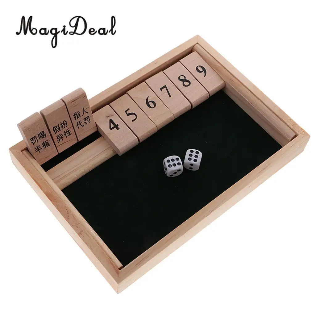 MagiDeal Wooden Number Drinking Game Board Game Shut The Box Set With Dices Bar Cafe Family Party Wine Indoor Home Entertainment