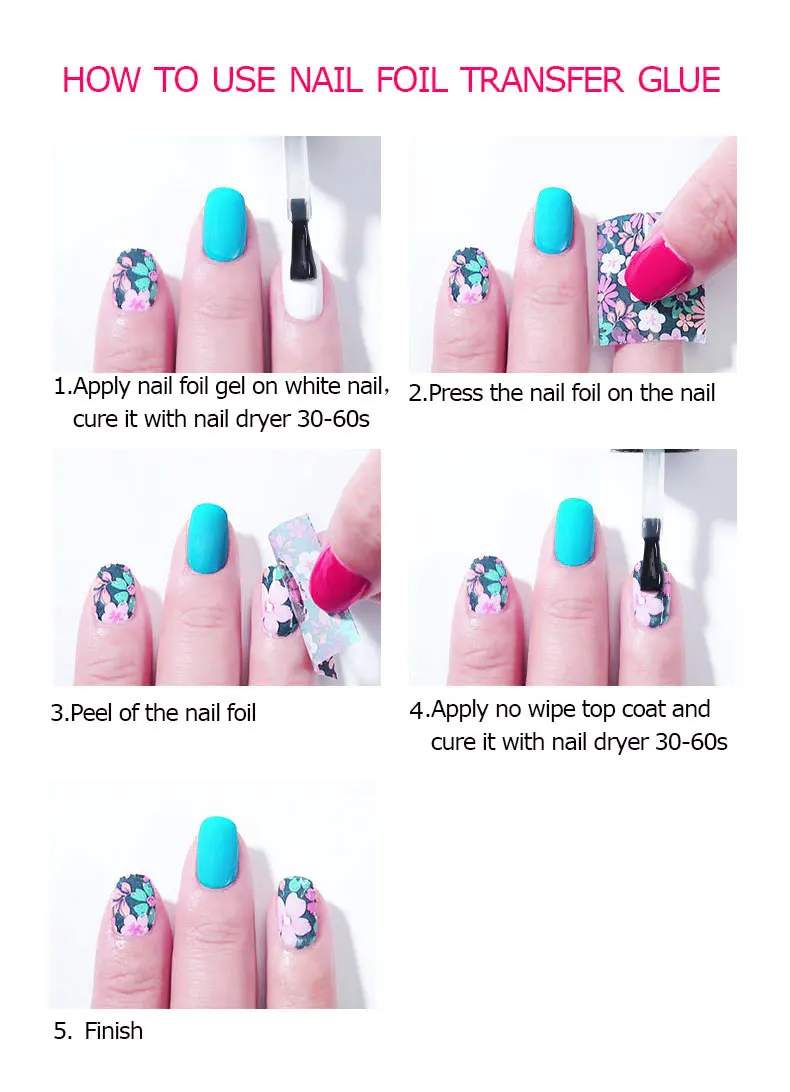 MSHARE Nail Transfer Foil Glue Gel Polish Nails Adhensive Transfering Free foil Sticker