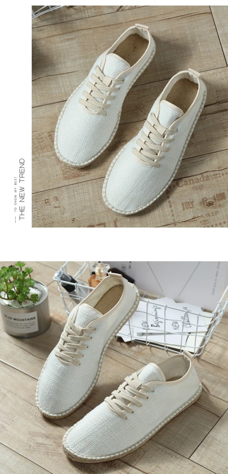 Fashion Sneakers Men Breathable Hemp Shoes Men Summer Canvas Casual Shoes Lace Up Flat Loafers Comfortable Driving Loafers