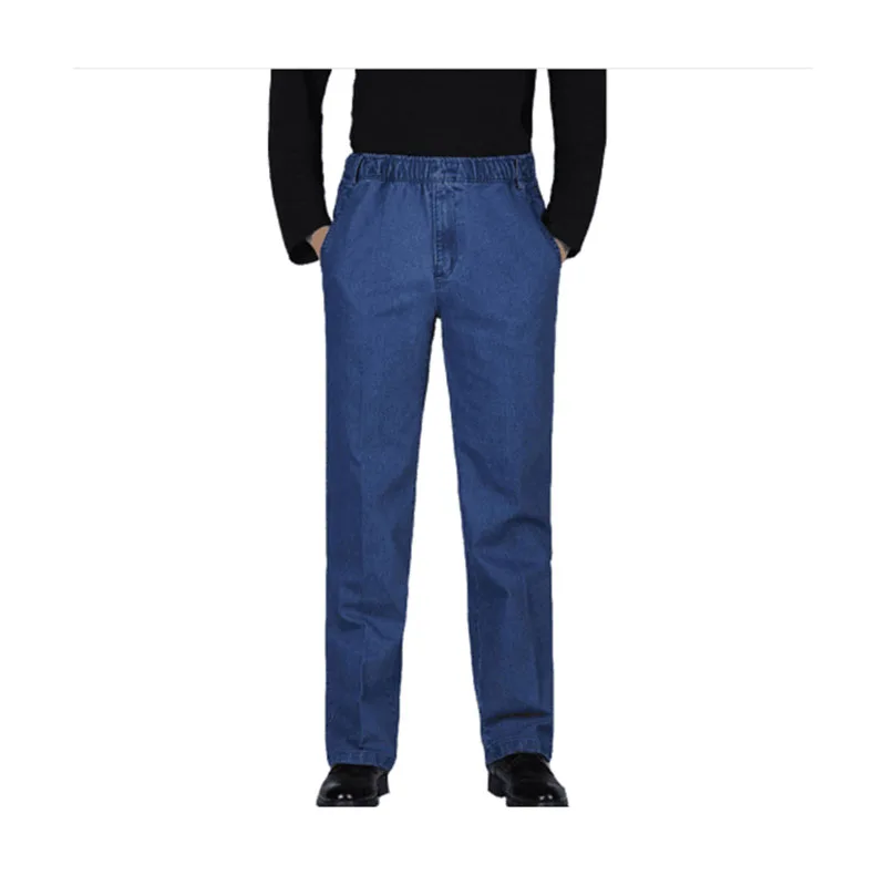 

2019 spring men's new pants elastic waist large size loose casual cotton high waist ripped jeans for men