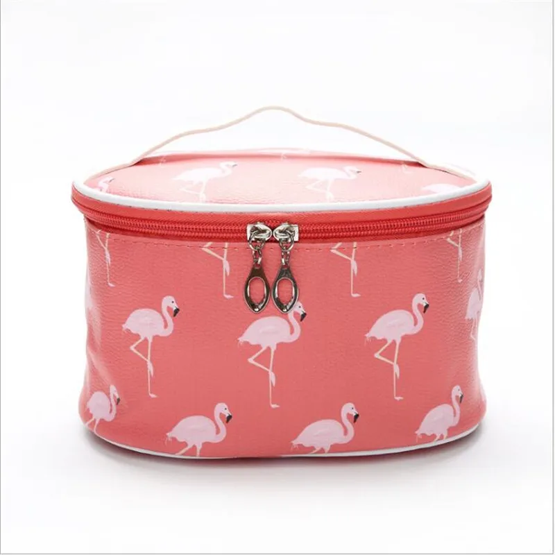 

New Ladies Pu Cosmetic Bag Multifunctional Cylinder Flamingo Waterproof Portable Wash Multi-color Optional Large Capacity Travel