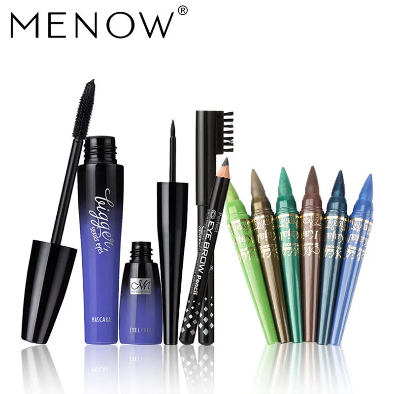 New Waterproof Mascara Black Long Lasting Liquid Eyeliner Eyebrow Pencil + 6 Color Eye Shadow