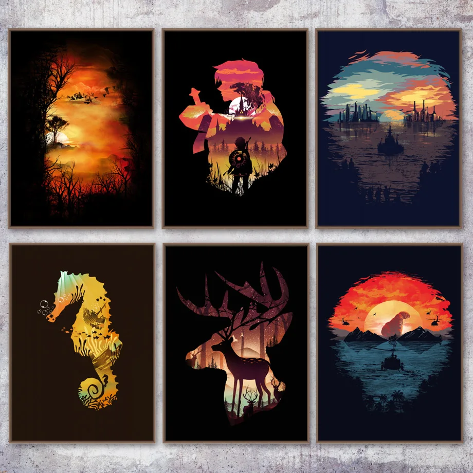 

Nature Lion King Kong Deer Sea Horse Movie Poster And Print Wall Art Canvas Painting Wall Pictures For Living Room Home Decor