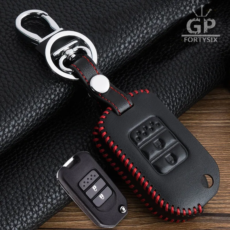 Car Accessories Genuine Leather Key Holder Cover Case Key Chain Ring