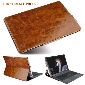 

Oil Wax Genuine Leather Case for Microsoft Surface Pro 6/New Surface Pro 2017 Magnetic Snap Kickstand Smart Wake/ Sleep Pen Loop