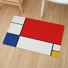 Felpudo para el suelo con estampado geométrico amarillo y rojo de Mondrian, alfombra de cocina de 46x76 cm, alfombrillas de cuero antideslizantes para la entrada del baño