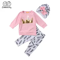 Демисезонный для маленьких девочек комплект одежды с милой новорожденных Для маленьких мальчиков дети олень футболка с длинными рукавами