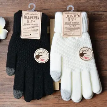 

Women Girls Winter Plaid Knitted Cuffed Full Fingered Gloves Magic Touch Screen Solid Color Stretchy Mittens Pashmina Wrist Warm