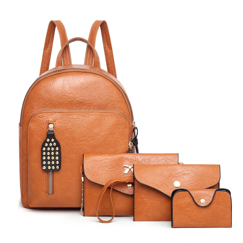 

4Pcs/set Women Backpack Multifunctional Outdoors Backpack Shoulder bag Female Zipper Softback Soft School Bookbags Knapsack