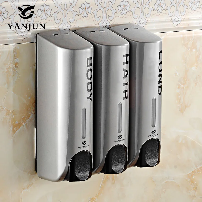 Yanjun ручные дозаторы для жидкого мыла с тремя насадками, дозатор для шампуня и лосьона для душа 350 мл* 3, АБС-пластик, смонтированные насосы
