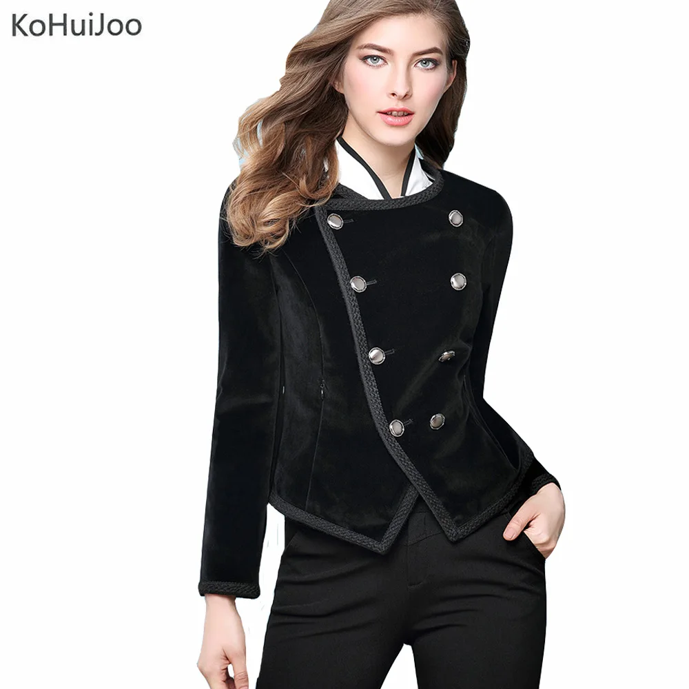 KoHuiJoo 2018 Slim Black Velvet Blazers Women Double Breasted Lapel