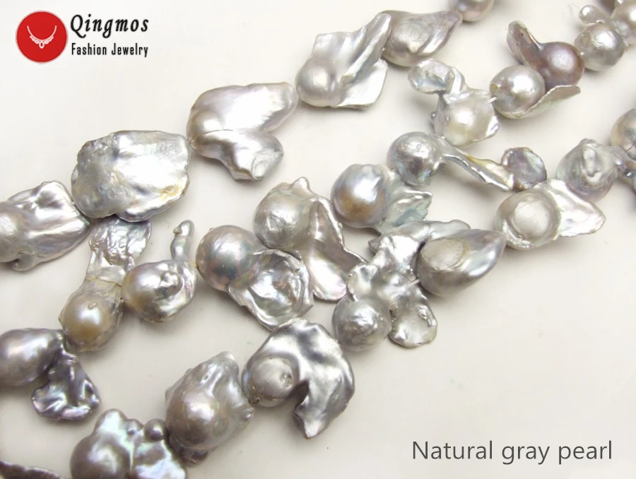 

Qingmos Natural 15-35mm Baroque Gray Freshwater Nuclear Pearl Loose Beads for Jewelry Making DIY Necklace Bracelet 14" los796