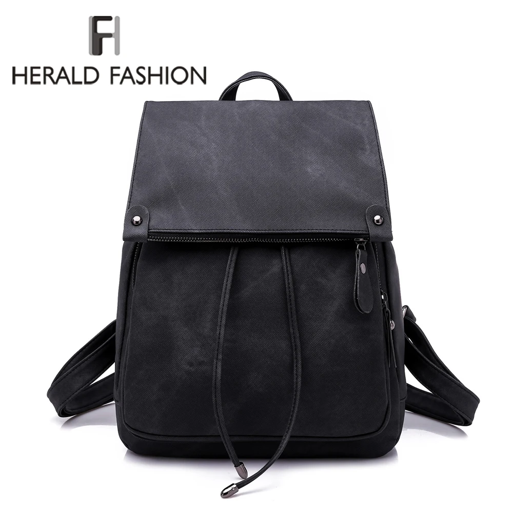 Herald de moda de cuero de la PU mochila Mochilas para chicas adolescentes de la escuela bolsas de marca de verano Vintage mochila Mochilas Escolar