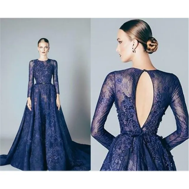 Custom Made Navy Blue Women Evening Party Dress Elie Saab Long Custom Made Navy Blue Women Evening Party Dress Elie Saab Long Sleeve Formal Dresses