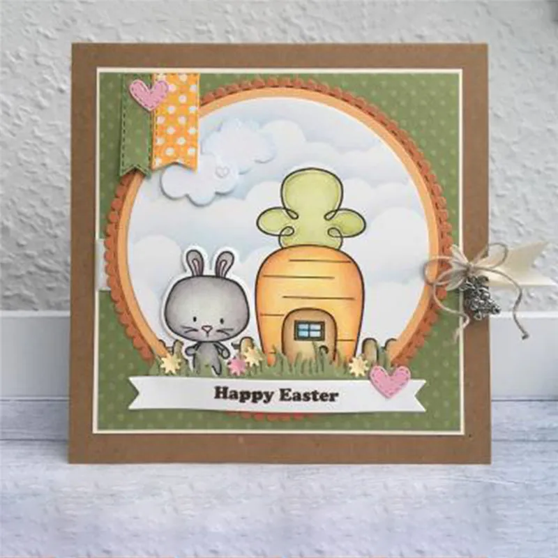

Naifumodo Carrot House Rabbit Dies Clear Stamps and Dies Scrapbooking Home for Card DIY Embossing Transparent Craft New 2019