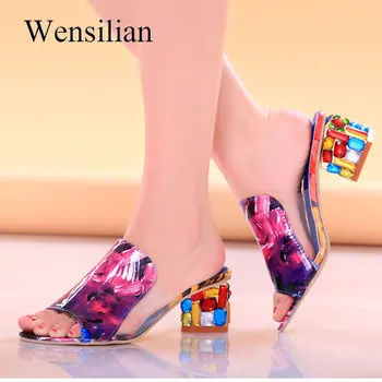 

Fashion Crystal Sandals Women Elegant Peep Toe Sandals Square Heels Rhinestone Ladies Pump Sandalia Feminina sandalias de flores