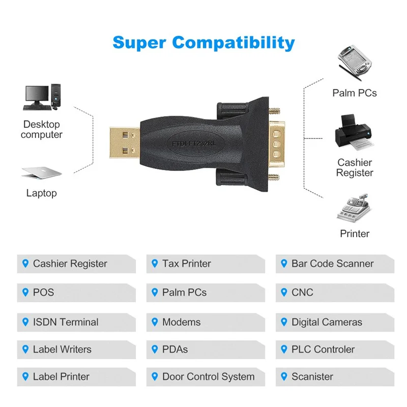 USB к RS232 адаптер с микропроцессорный набор FTDI, USB 2,0 мужчина к RS232 женский DB9 последовательный преобразователь для кассовый регистр, модем, сканер