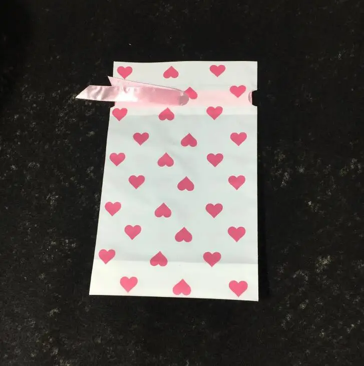 LBSISI жизнь 50/100 шт Пластик сумка-кисет для лечения с лентой для печенья снэк конфеты День рождения свадьбы пользу подарочные пакеты - Цвет: Pink Love