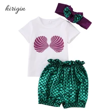 Hirigin бренд Смешанный хлопок море Русалка новорожденных детская одежда для девочек Футболка топы, штаны повязка на голову Купальники для малышек наряды