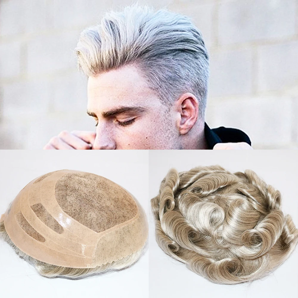 

SimBeauty Mono Lace Men Toupee Mono Lace Base With Npu Toupee Npu Wig For Men Durable 8x10" #1B80 Wig High Quality Replacement