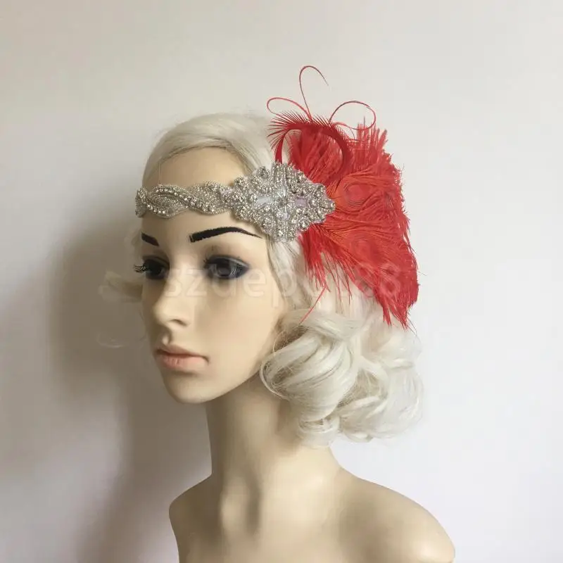 Винтажное женское нарядное платье чародей Красное Перо 1920s головной убор Хлопушка повязка для волос Гэтсби повязка на голову 1920s