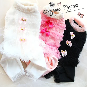 

Free Shipping Overalls Style Soft And Comfy 100%Cotton+Lace Frills Dog Clothes Pajamas Apparel Pet Jumper All In One Sleepwear