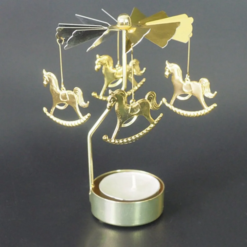 

Rotating Candlestick Spinning Carrousel Tea Light Candle Holder Center Candlestick Party Decor Windmill Golden Candle Stand