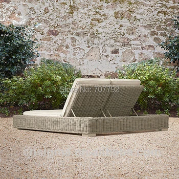 

Hot Sale Grey Double Chaise Garden Rattan Wicker Lounge Daybed