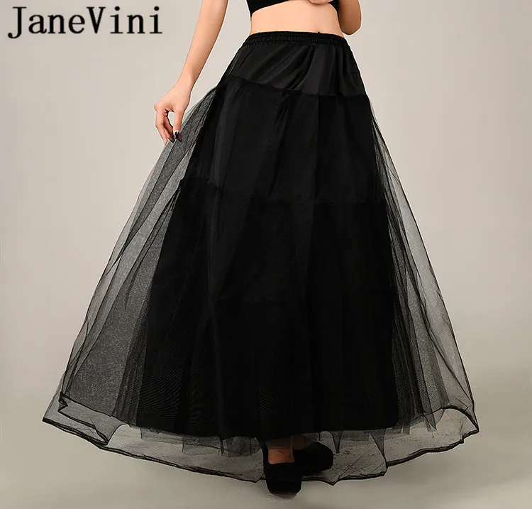 JaneVini Marriage Accessories Black 3-Layer Tulle Underskirt For Wedding Dress Long Petticoat A Line Underskirt Bustle Petticots