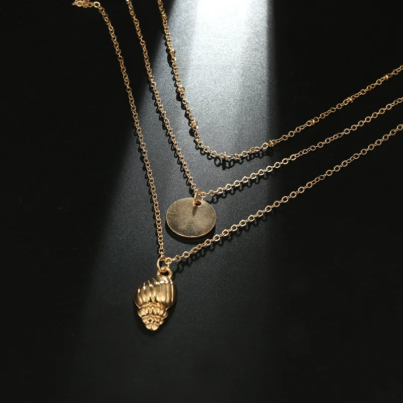 Новая мода золотого цвета Cowire Shell Conch Многослойная цепь Ожерелье Подвеска для женщин винтажное ожерелье с морской звездой ювелирные изделия