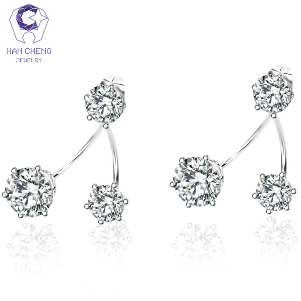 

HanCheng New Fashion Charm Copper Golden Silver Plated Zircon CZ Gem Stone Round Stud Earrings For Women Jewelry brincos bijoux