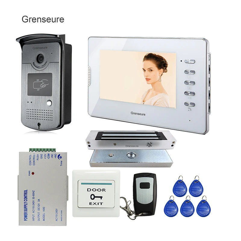 

FREE SHIPPING NEW 7" Color Video Intercom Door Phone System + 1 White Monitor + 1 RFID Access Camera + Magnetic Lock Wholesale