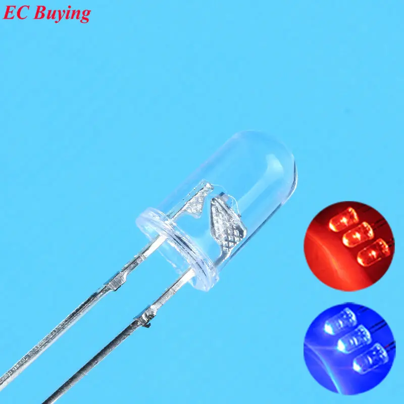 500PCS 5mm LED Lamp bicolor red-blue flashing LED Good quality Two Pins 