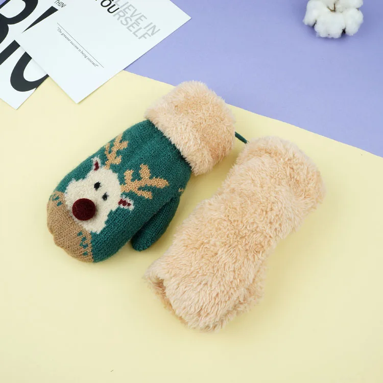 Зимний подарок детские перчатки теплые вязаные перчатки с рисунком оленя вязаные теплые бархатные перчатки для детей