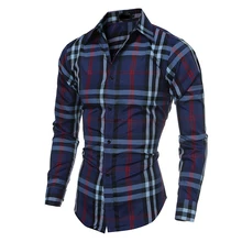 Новинка Весна Осень Повседневная camisa masculina Повседневная Женская сорочка с длинными рукавами homme Slim fit Мужская одежда мужская клетчатая рубашка