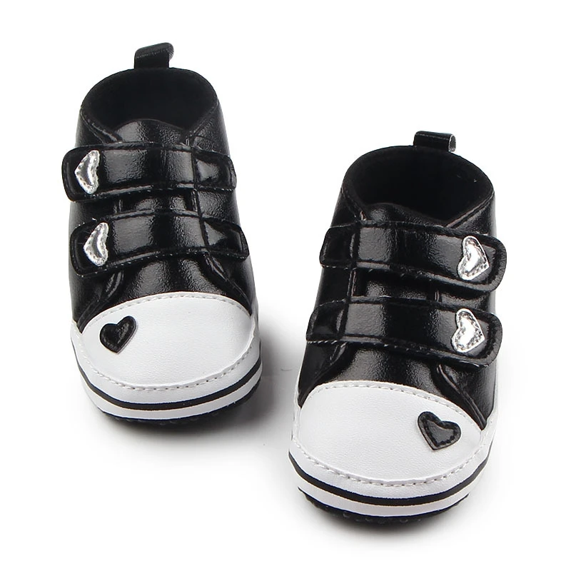 Baby First Walkers Boys Newborn Baby Girls Classic Heart-shaped PU Leather First Walkers Tennis Lace-Up Shoes