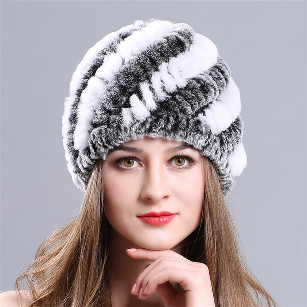Женская зимняя утепленная теплая шапка однотонная Защитная шапка, Новая Вязаная меховая шапка с ананасом и шерстяная шапка HA10