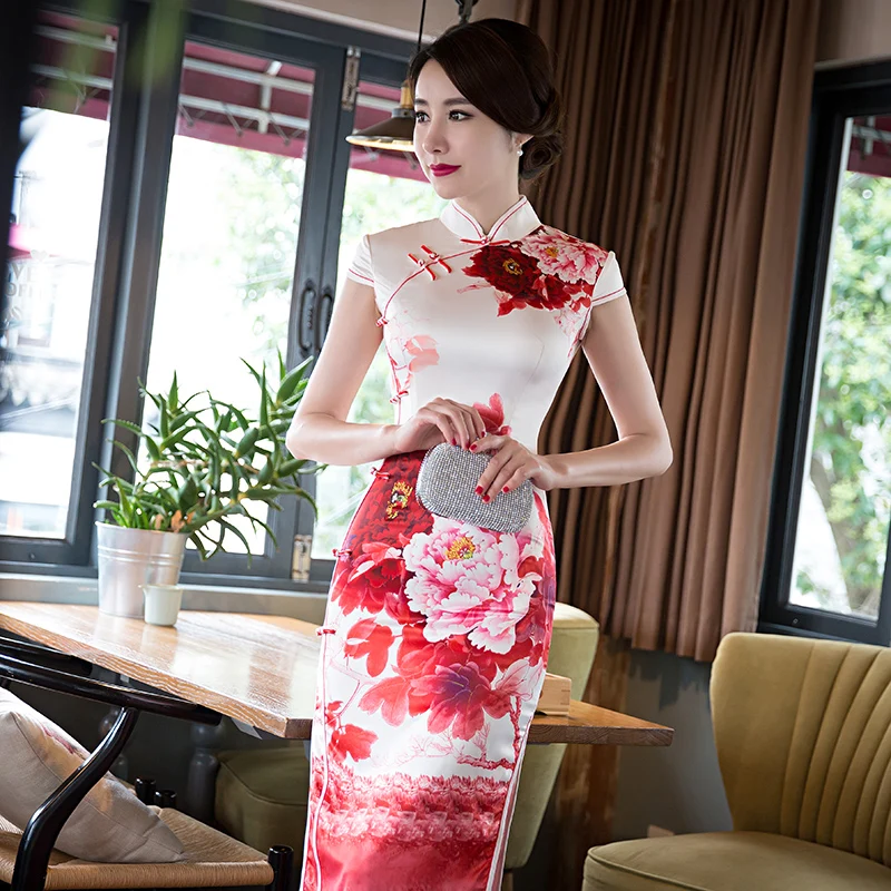 National chinese shanghai cheongsam Dresses long design elegant short ...